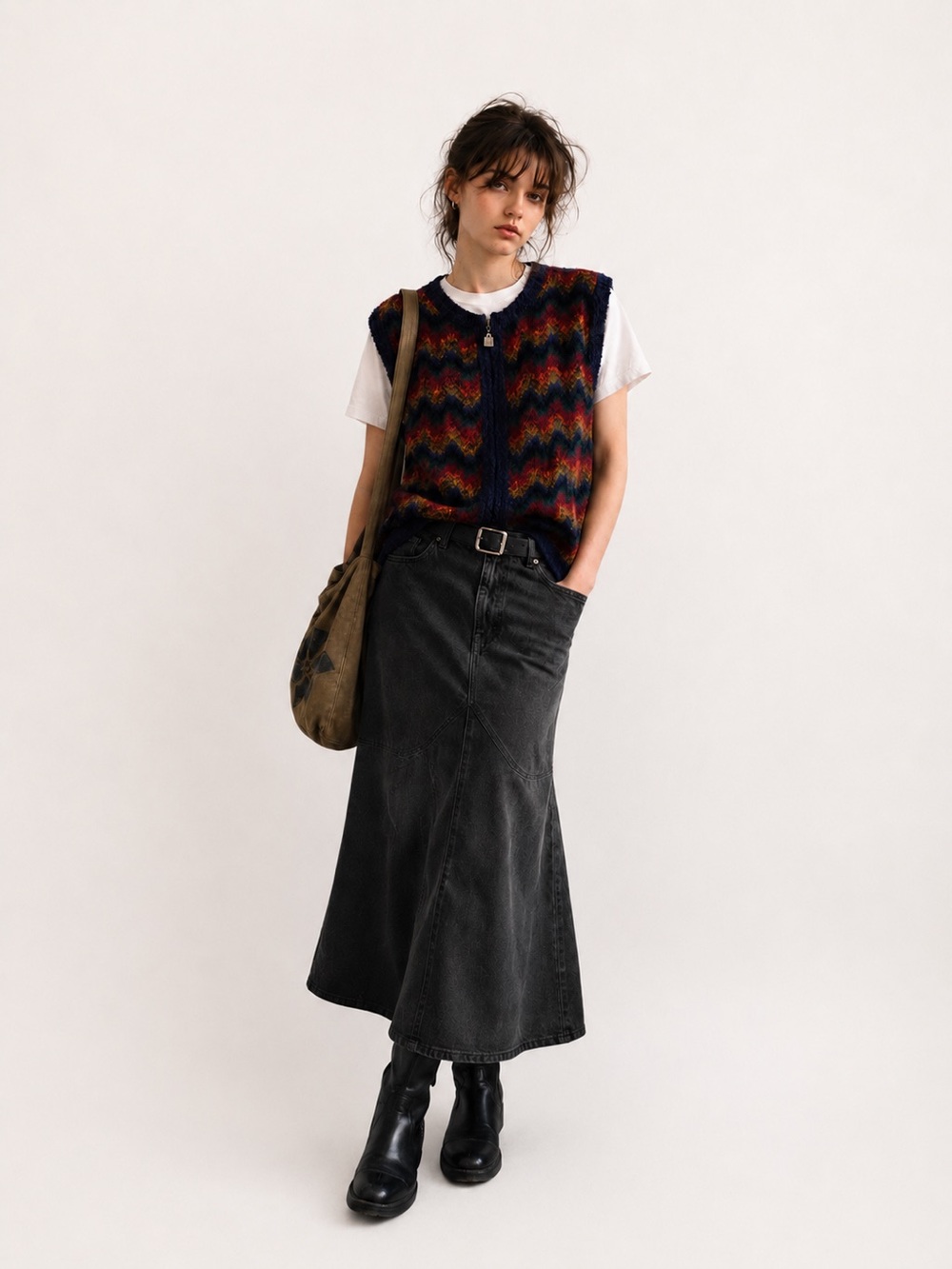 Ivy 90s Academia Artsy Teacher Cottagecore Wool Blend Vest Rainbow Sweater L
